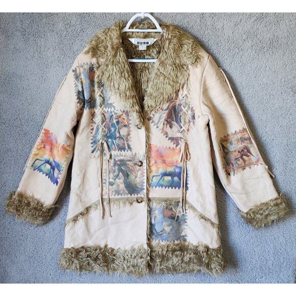 The Trail Of Painted Ponies Jackets & Blazers - Trail of Painted Ponies Women's XL Long Jacket Faux Suede Fur Lined Stitched